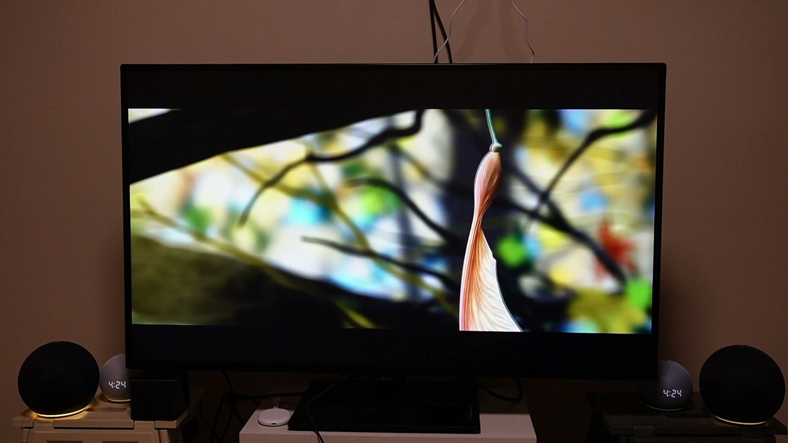 テレビの左右に置いたEchoと、テレビに映した映像