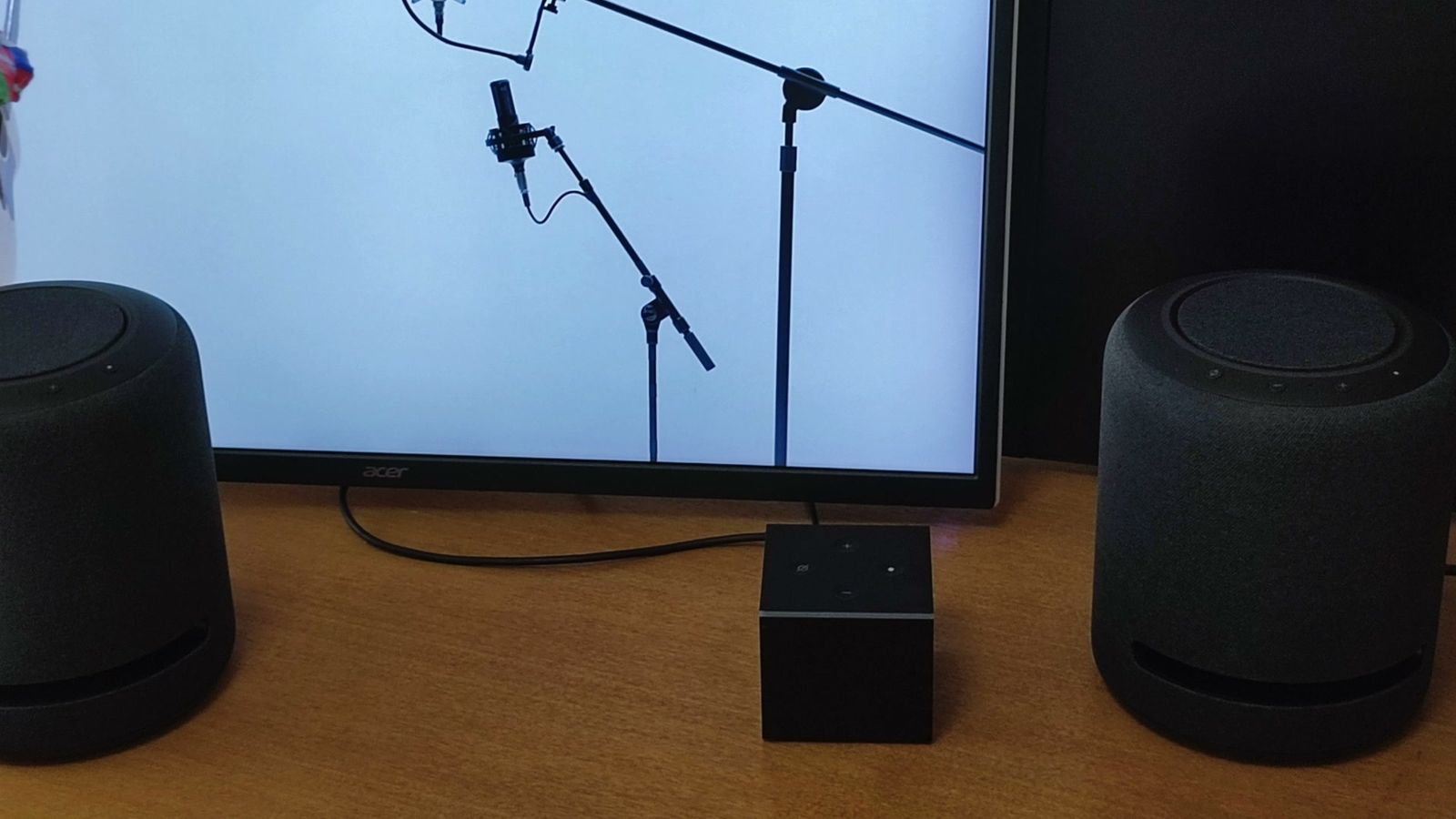 テレビに映した音楽ライブのマイクスタンドと、左右のEcho Studio