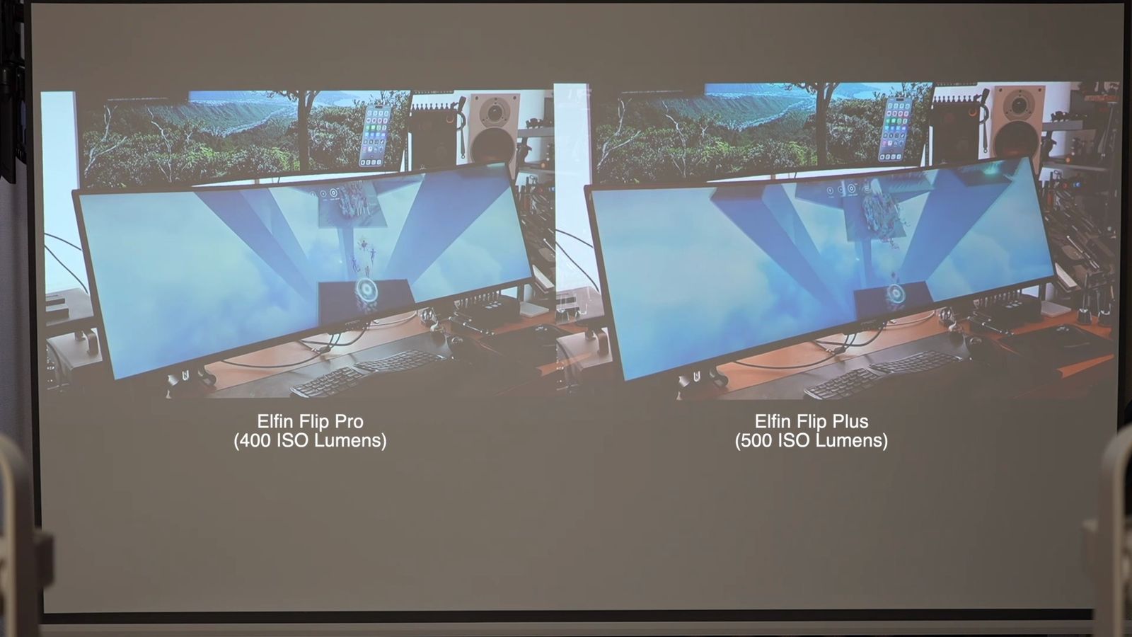 照明をつけた部屋でのElfin Flip ProとElfin Flip Plusの比較