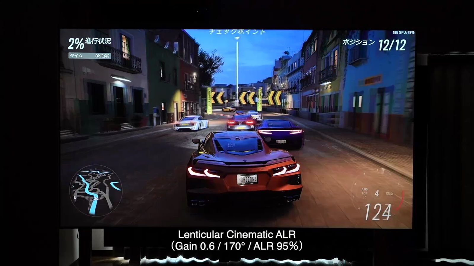 Lenticular Cinematic ALR(Gain 0.6 / 170° / ALR 95%)の文字が入った投影映像