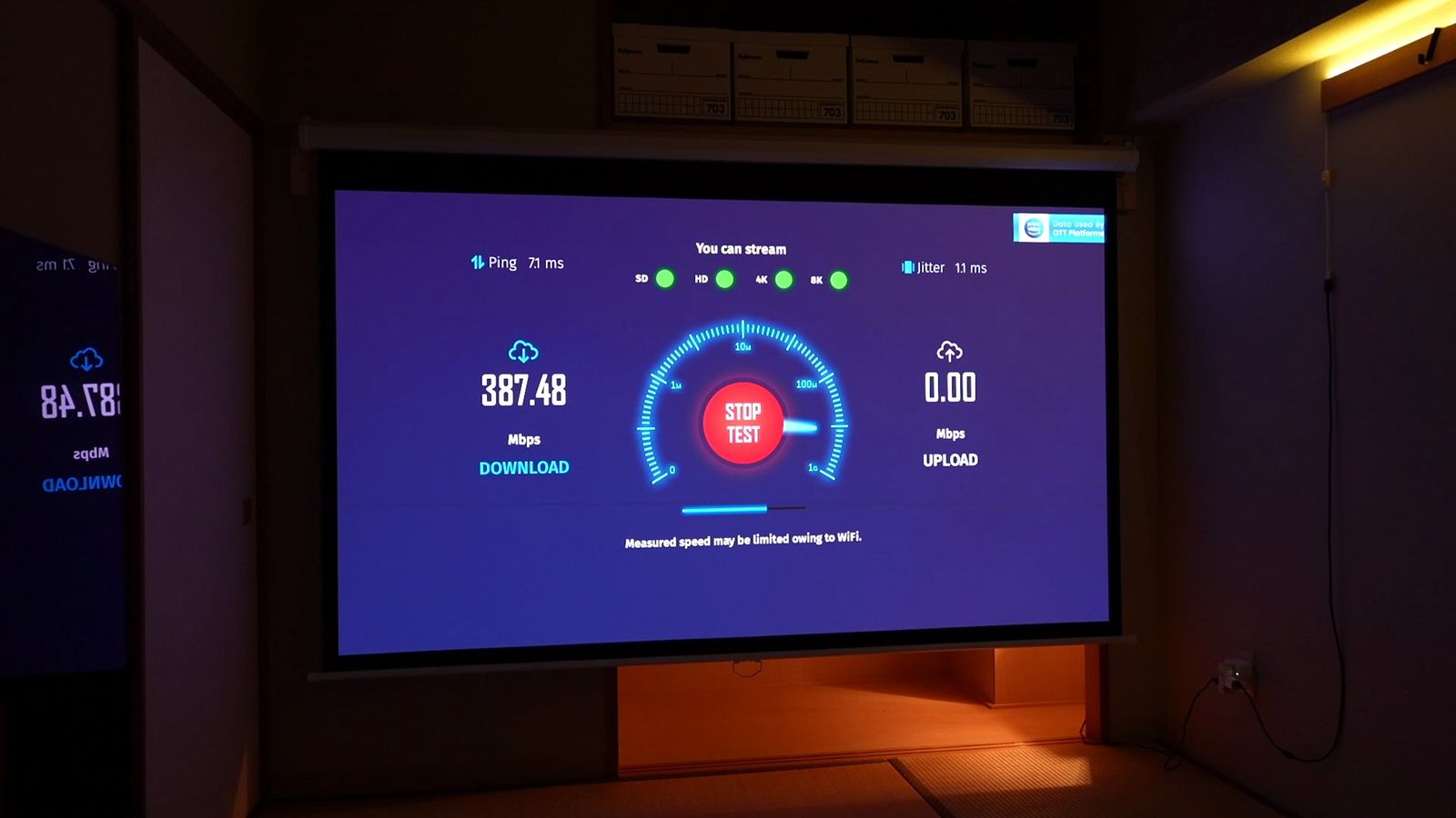 Wi-Fiの通信速度テストの画面